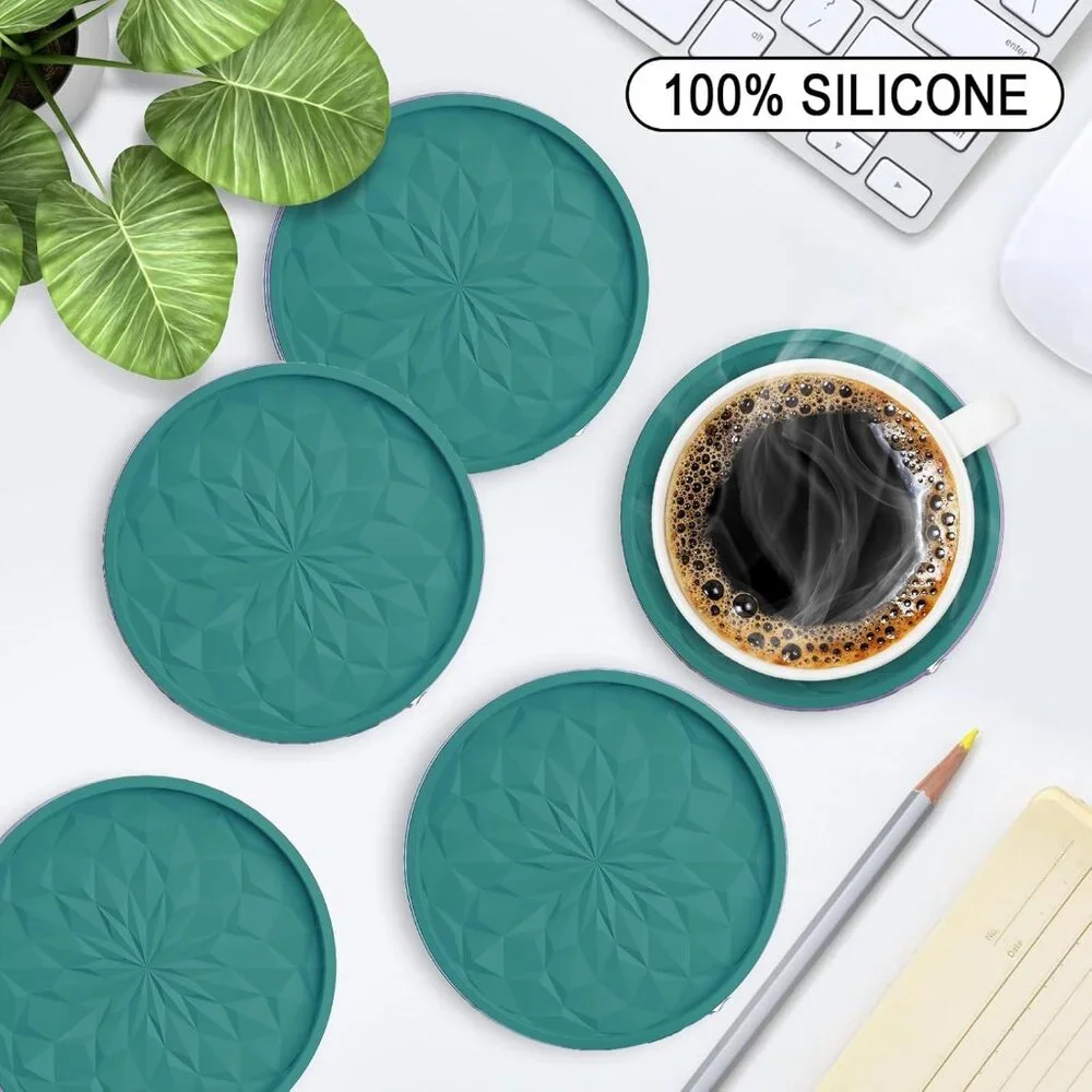 New Silicone Coasters with Holder,[6 Pack] Drinking Coasters - Cup Mat for Hot